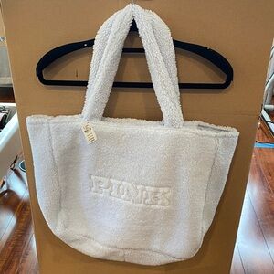 PINK Victoria's Secret Plush White Sherpa Handled Tote